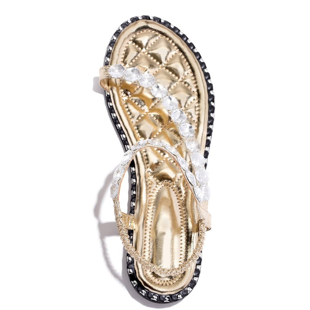 NEW🔥 Quilted Open Toe Rhinestone Slingback Sandal - Picture 3 of 5